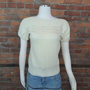 SOLDVintage Womens  Pointelle Beige Short Sleeve Lightweight Sweater Size S